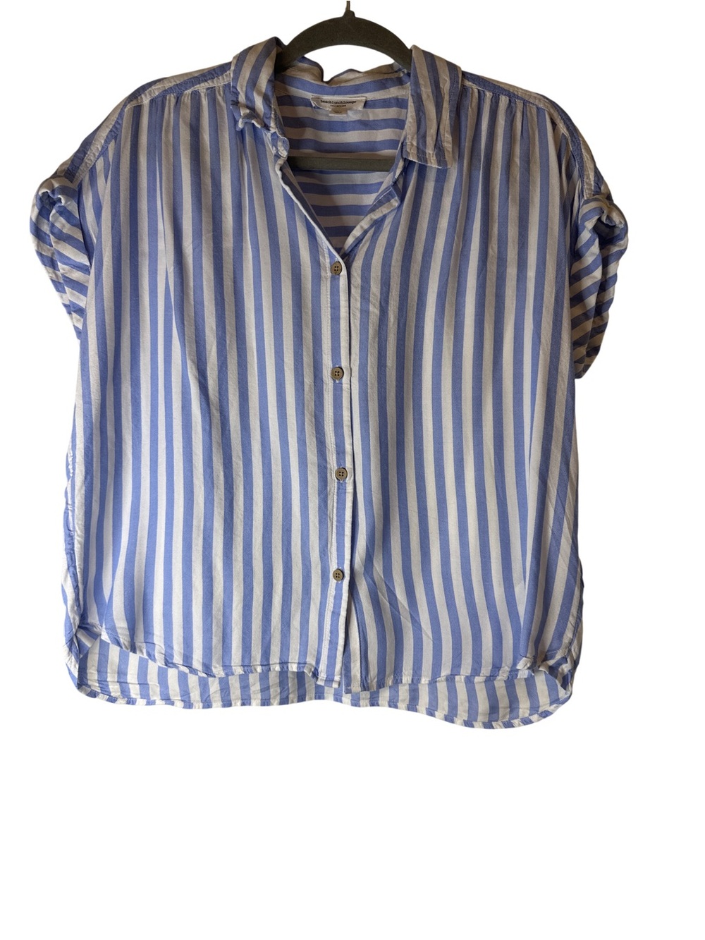 beachlunchlounge Blue and White Striped Button-Front Blouse, Sz M